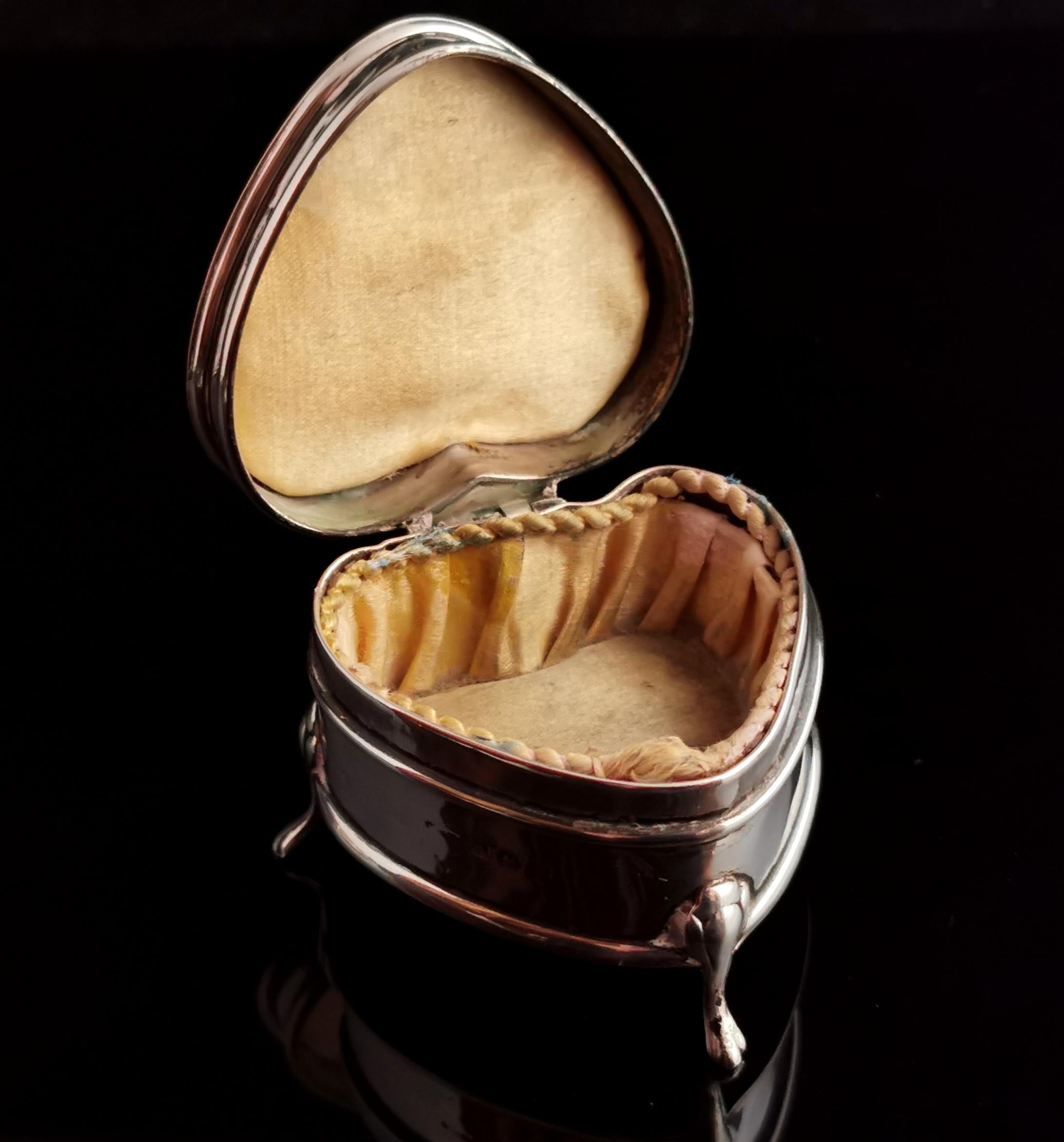 Women's or Men's Art Deco Silver Heart Shaped Jewelry Box