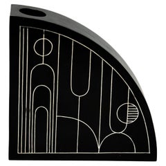 Art Deco Silver Inlaid Black Quarter Circle Candleholder