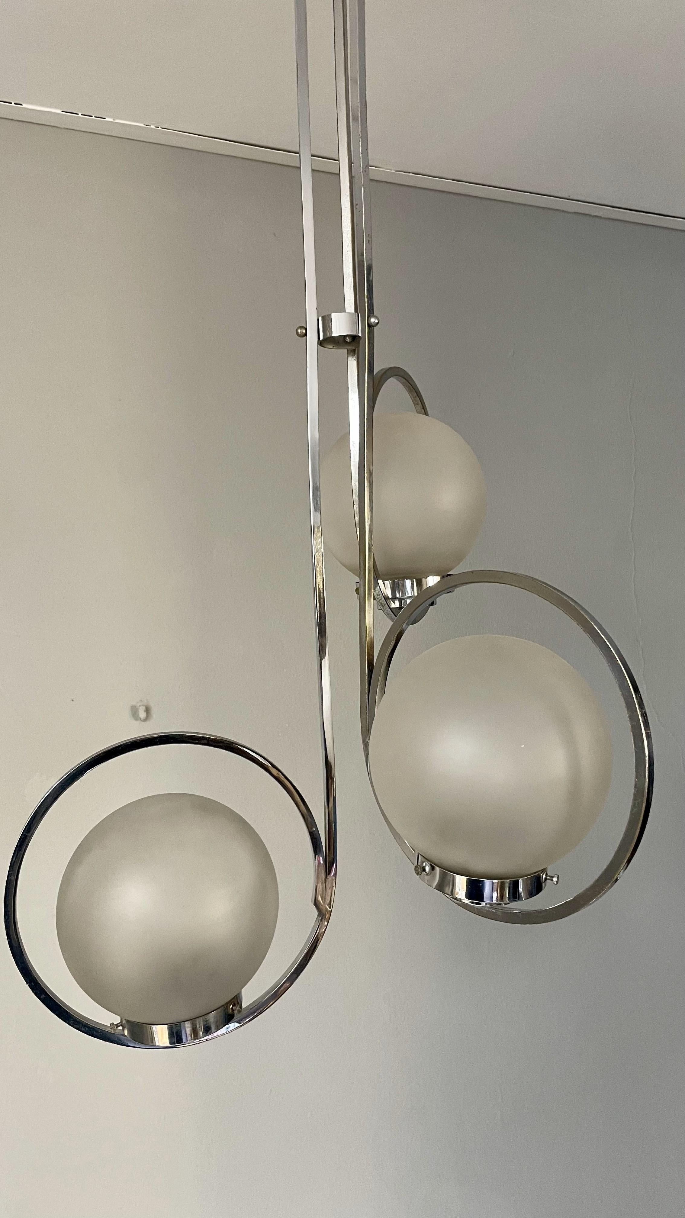 20th Century Art Deco Silver Lamp with Three Sphere Shades For Sale