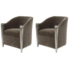 Art Deco Silver Leaf and Mohair Club Chairs