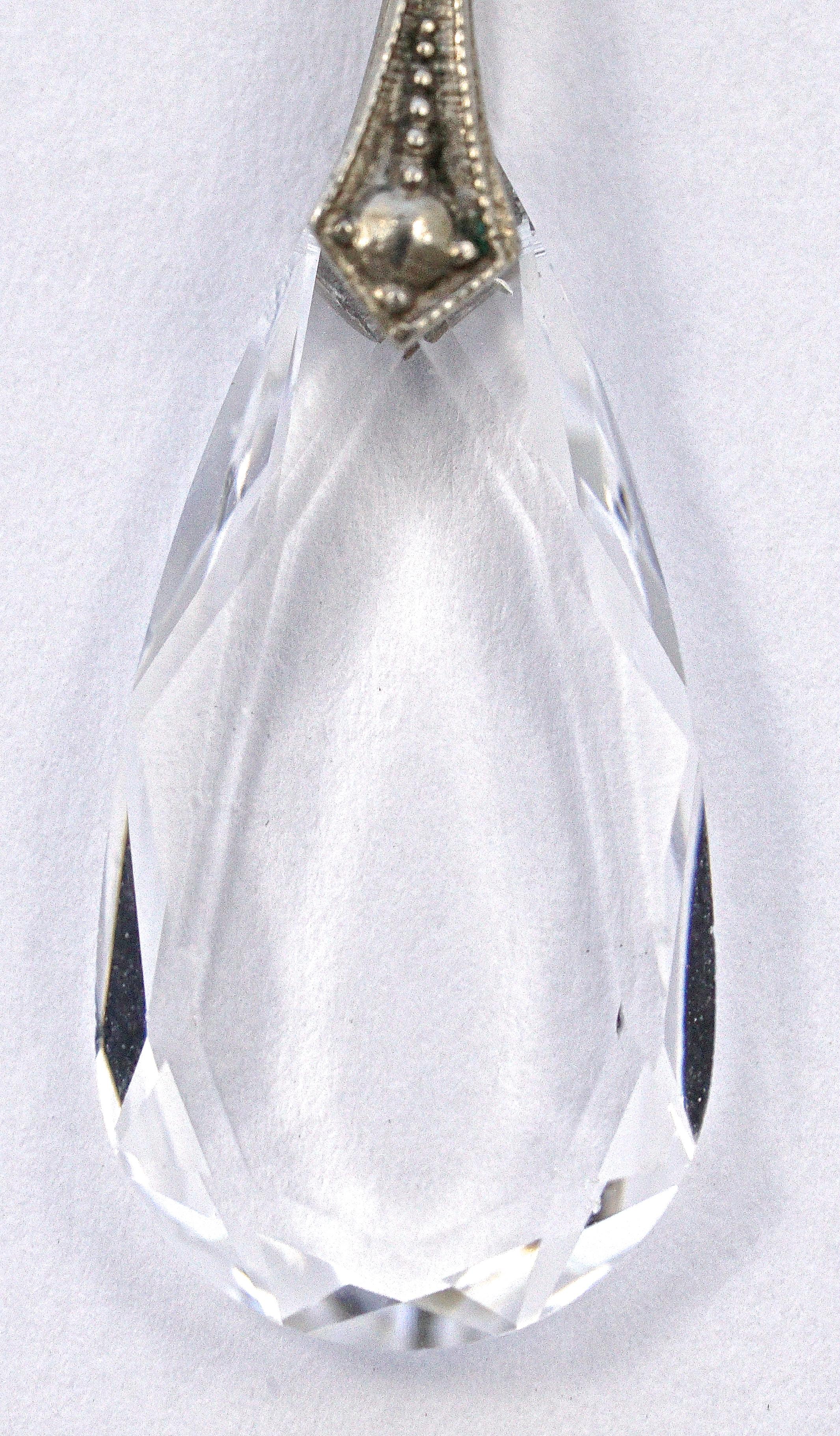 Art Deco  Silber Ton Link Kette Halskette Quadratische Glas Kristalle Teardrop Anhänger im Angebot 2