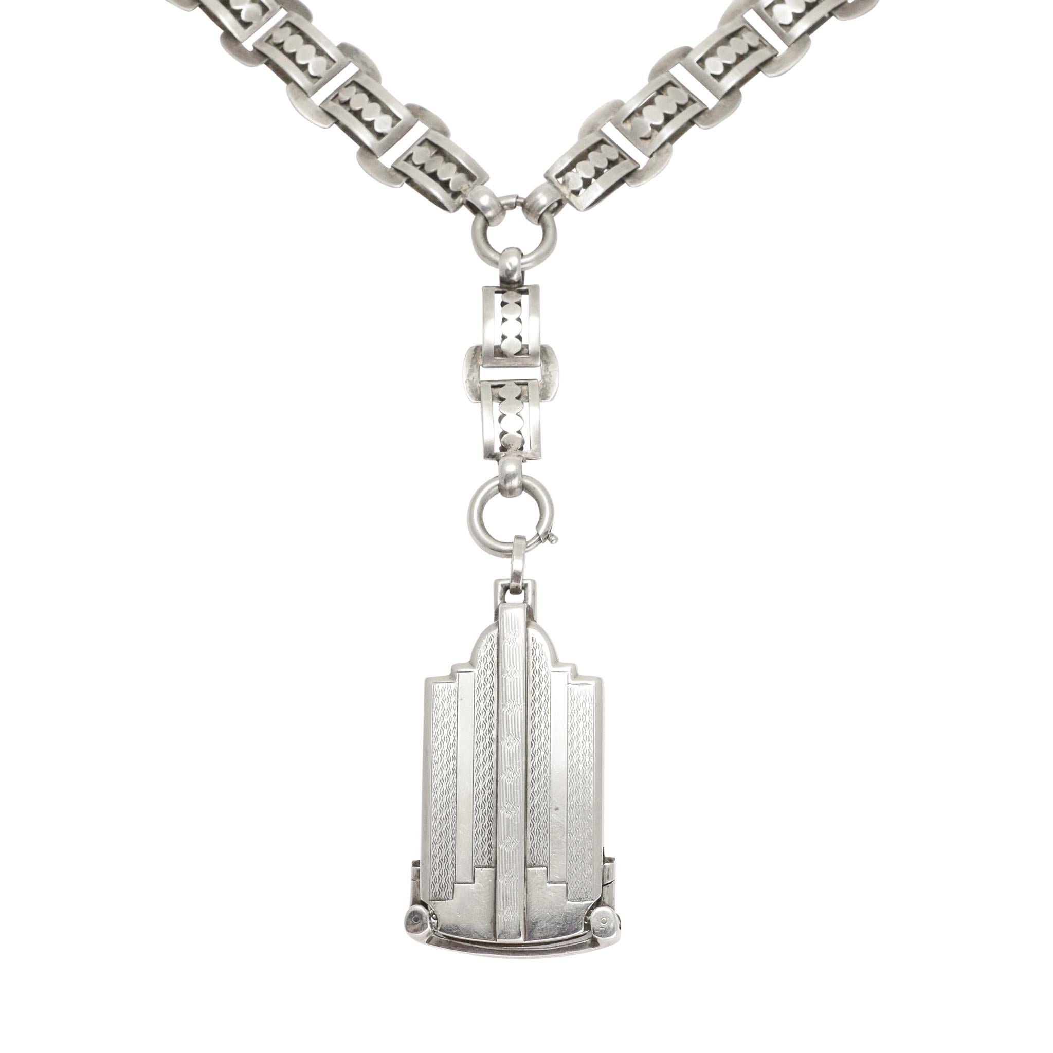 Art Deco Silver Lorgnette Locket and Collar Necklace