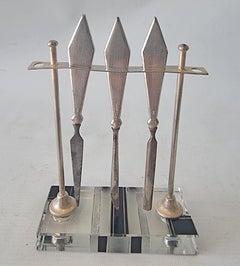 Art Deco Silver Manicure Set on Convex Glass Base