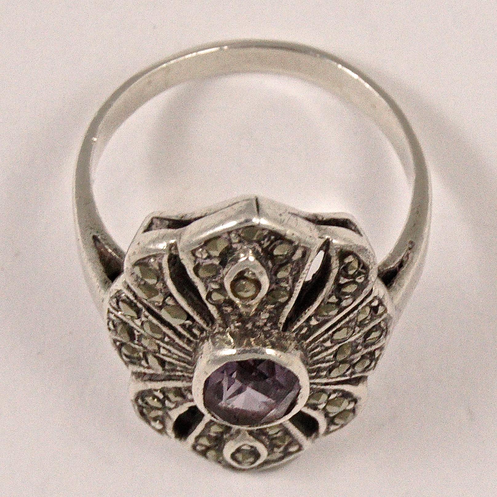 Details about   Sterling Silver Marcasite Prince of Wales Amethyst Ring 