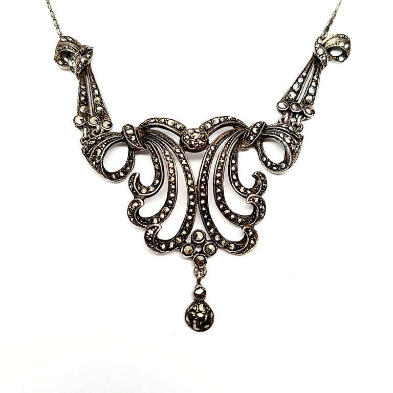 Art Deco Silver Marcasite S Chain Necklace at 1stDibs