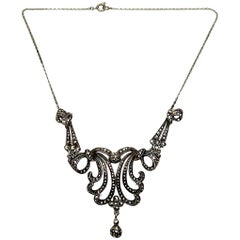 Vintage Art Deco Silver Marcasite S Chain Necklace