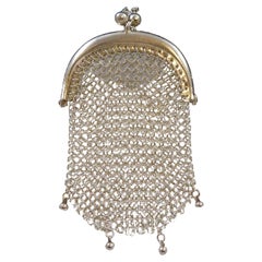 Antique Art Deco Pendant, Silver Mesh Purse, Circa 1910'/20s, New Silver Chain