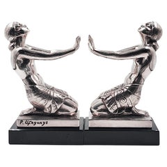 Art Deco silver metal bookends by Pierre Le Faguays