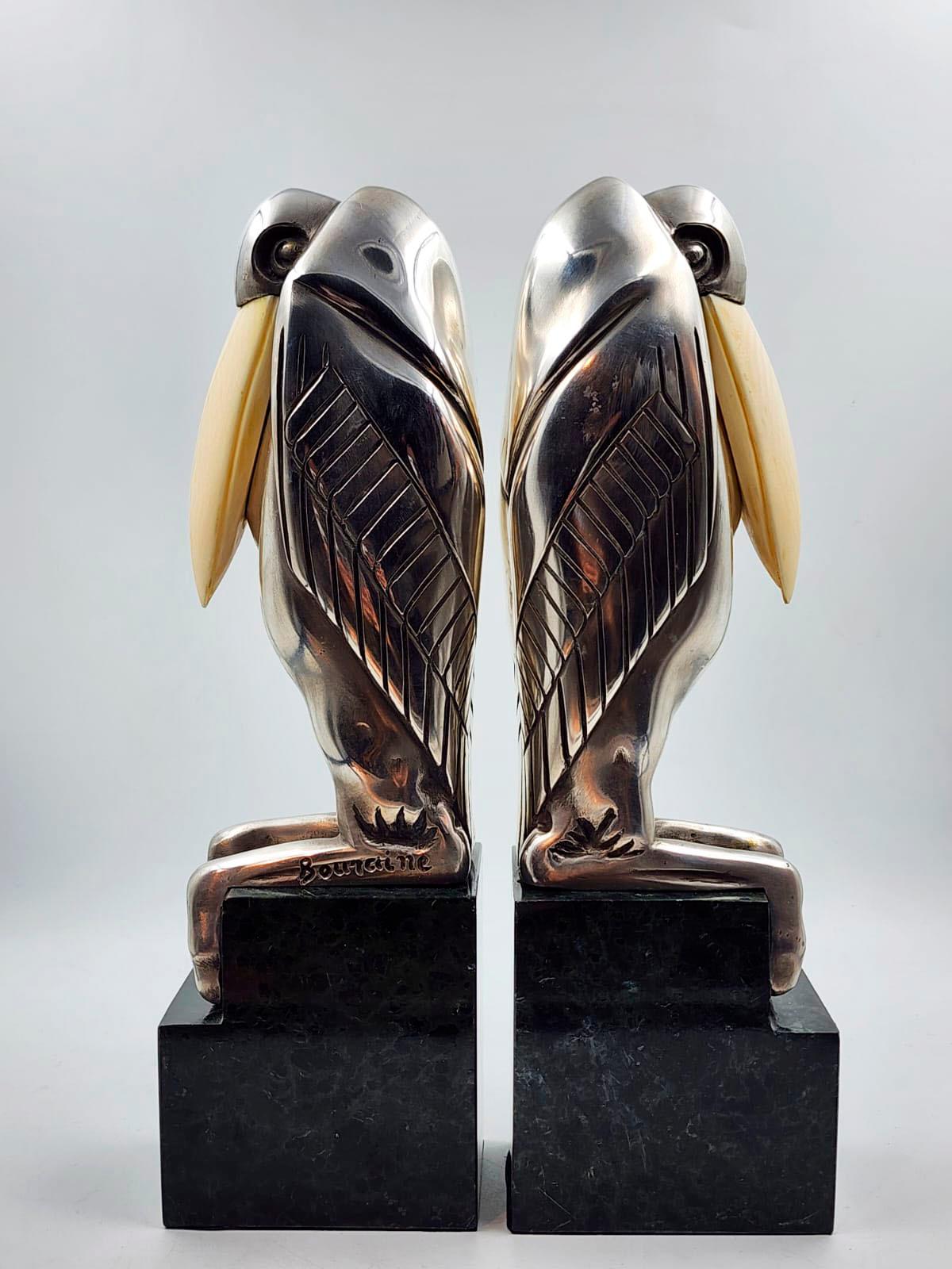 French Art Deco Silver Metal Bookends with Malabu by Marcel-André Bouraine For Sale