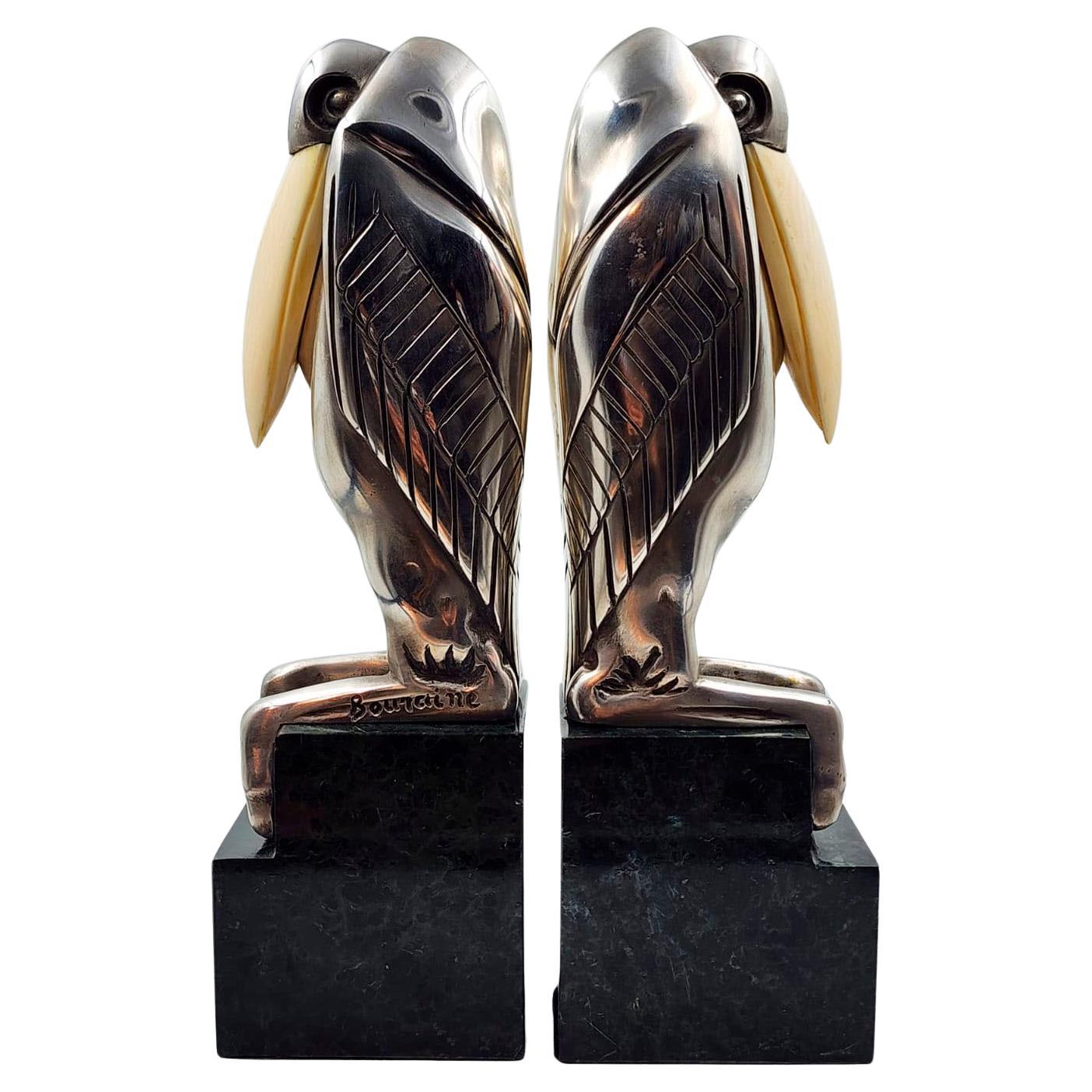 Art Deco Silver Metal Bookends with Malabu by Marcel-André Bouraine For Sale
