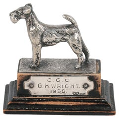Vintage Art Deco Silver Metal Mounted Miniature Dog Trophy