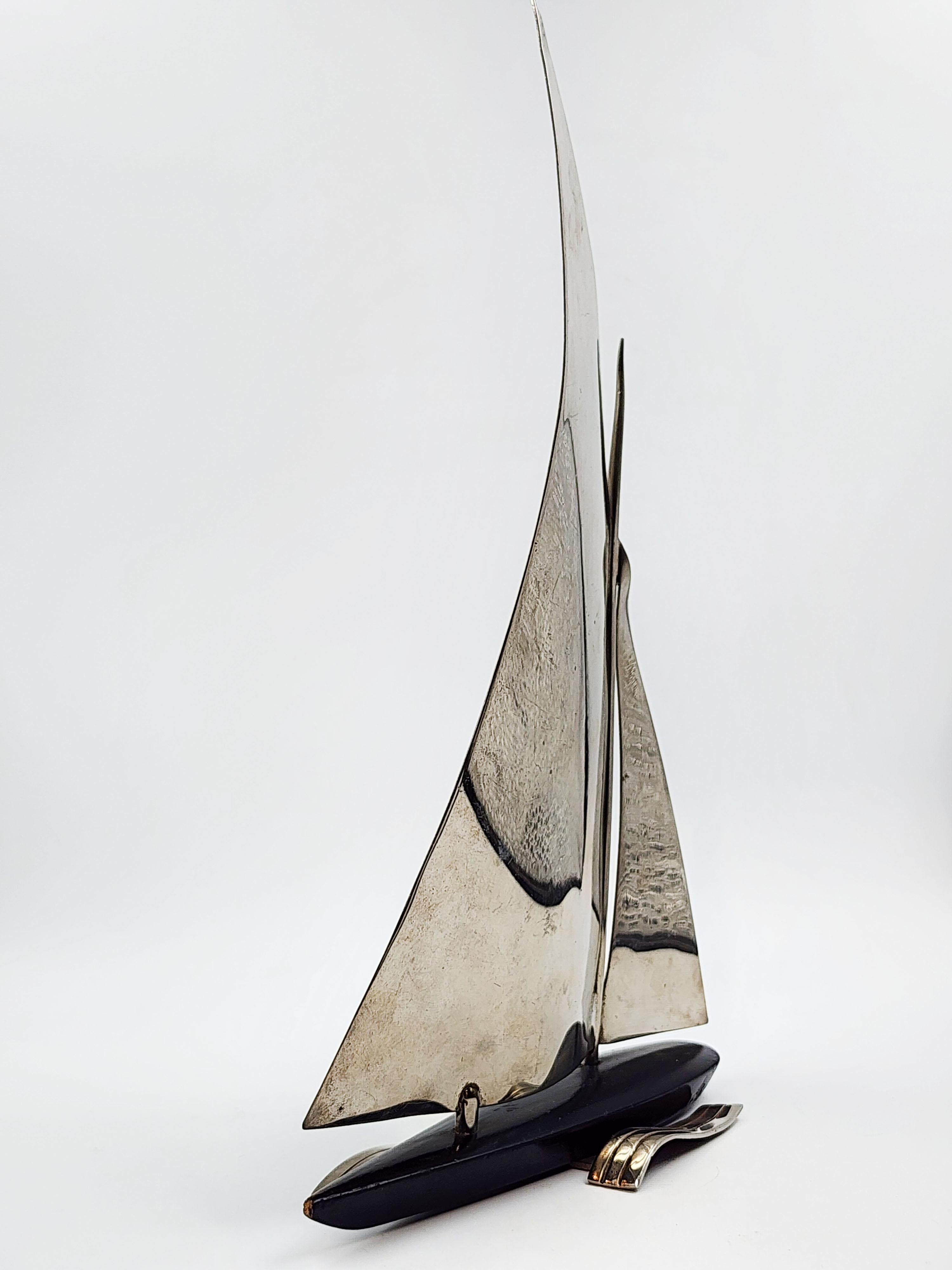 Austrian Art Deco Silver Metal Sailboat by Hagenauer For Sale