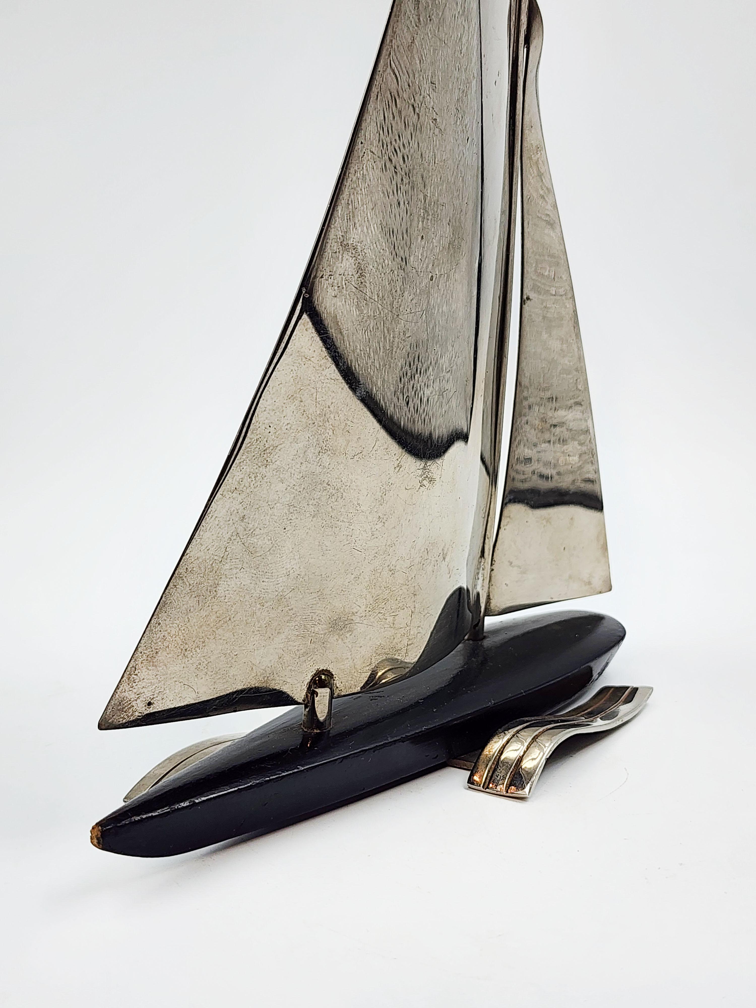 Hand-Crafted Art Deco Silver Metal Sailboat by Hagenauer For Sale