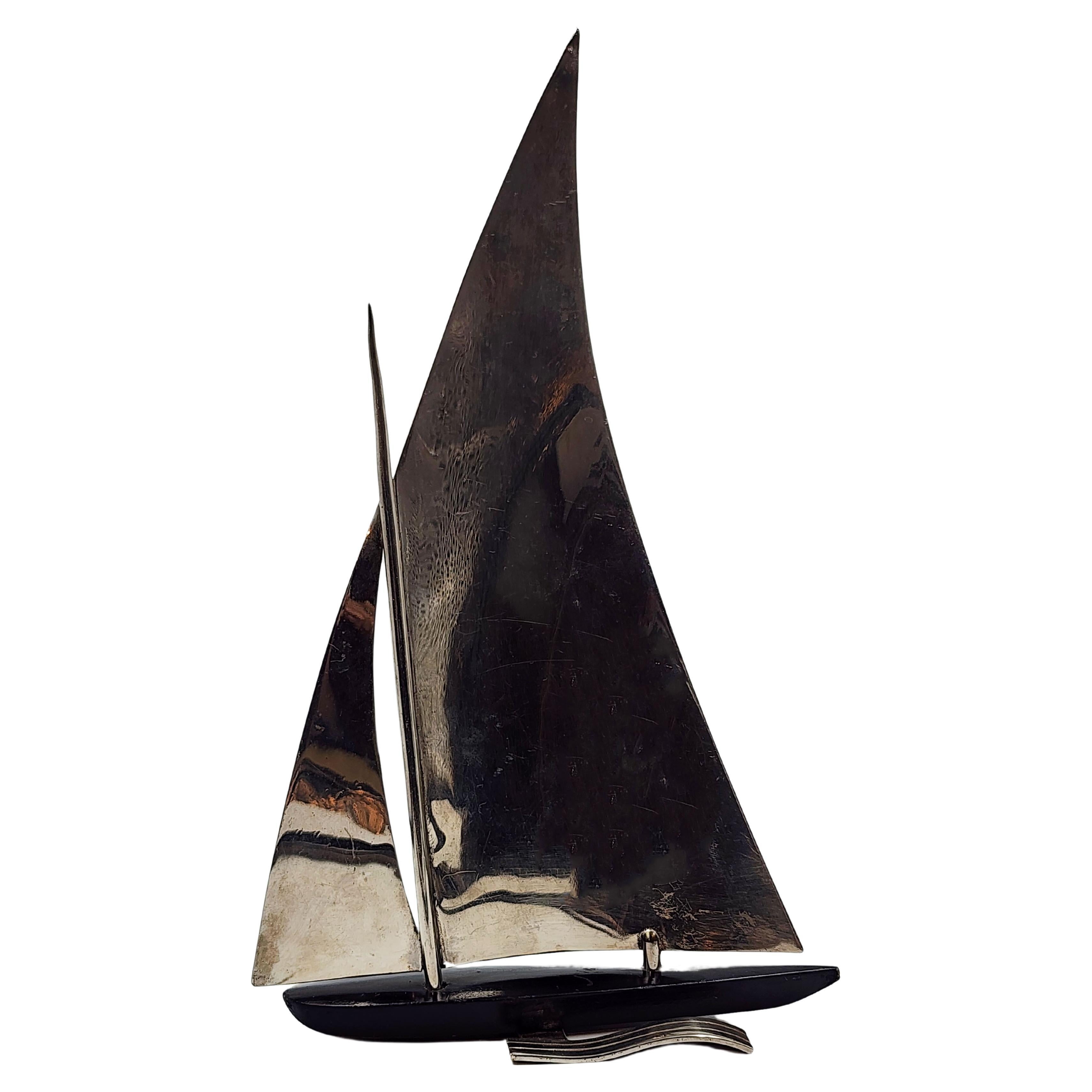 Art Deco Silver Metal Sailboat by Hagenauer For Sale