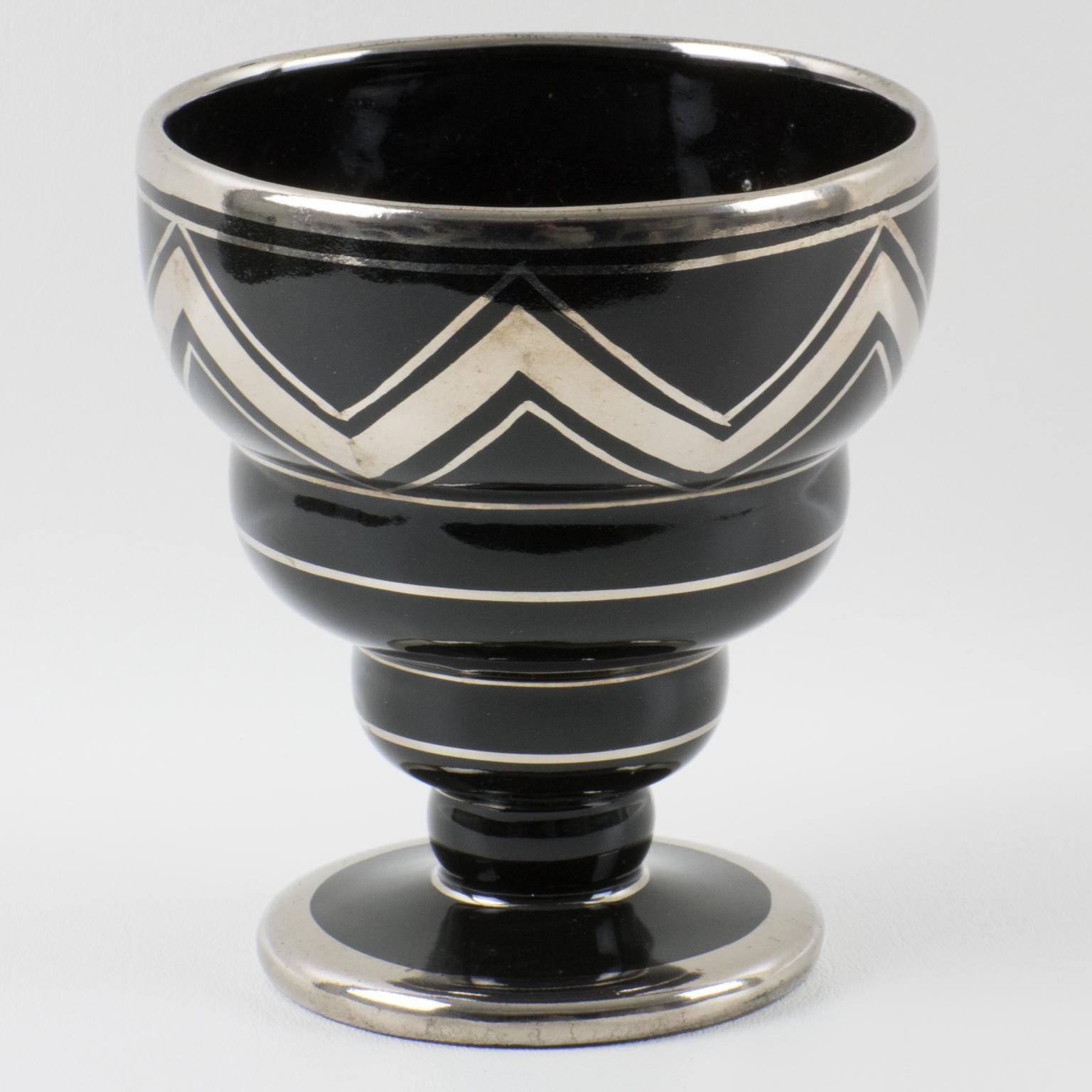 Francese Vaso in ceramica nera e argento Art Déco di Ceram France, anni '30 in vendita