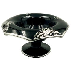 Art Deco Silver Overlay Black Amethyst Glass Octagon Bowl Compote
