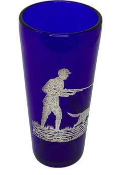 Art Deco Silver Overlay Cobalt Blue Hunter Cocktail Shaker