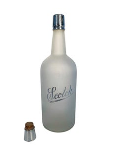 Art Deco Silver Overlay Frosted Back Bar Bottle, "Scotch" W/ Silver Collar & CAP