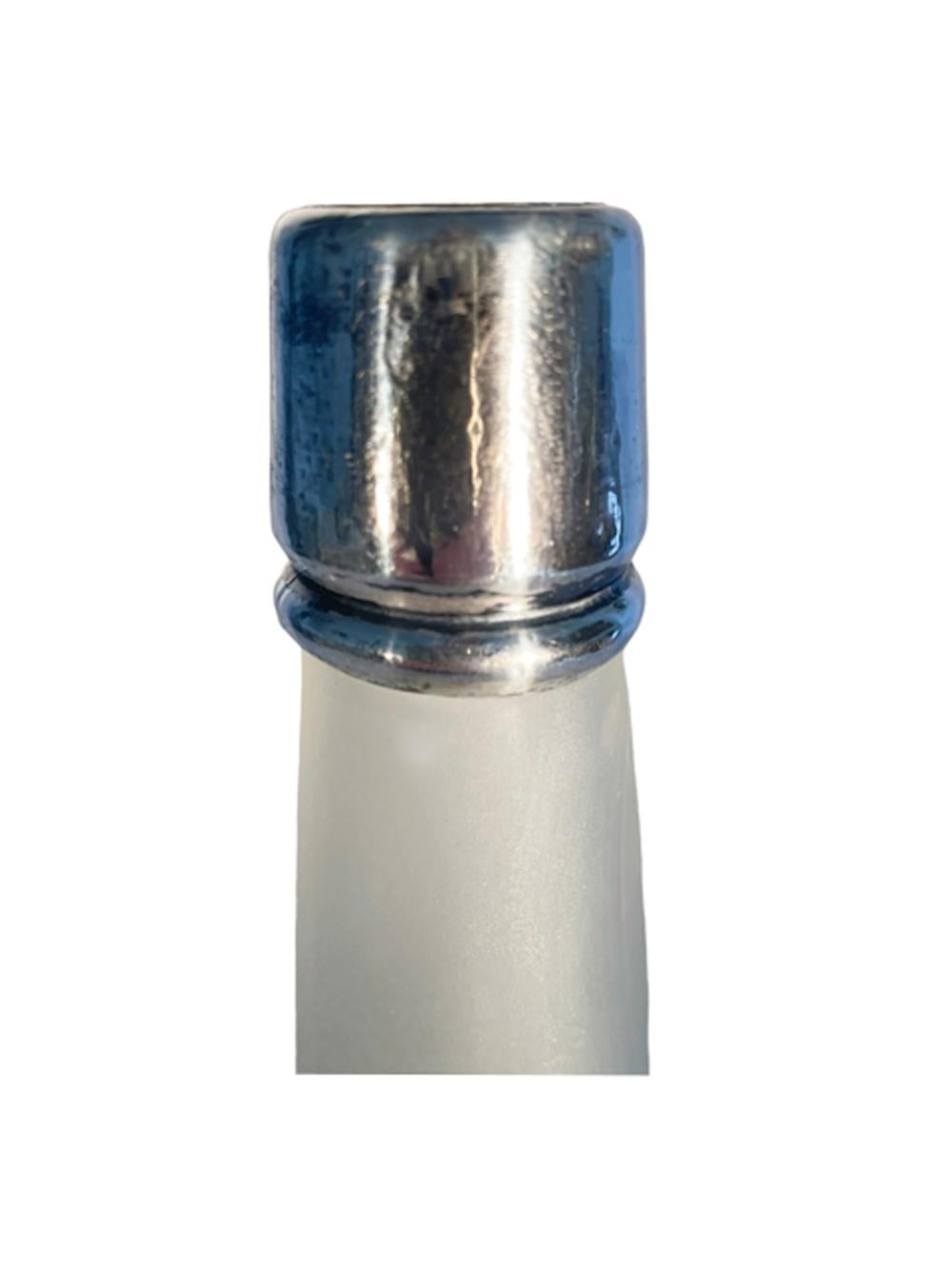 Art Deco Silver Overlay Frosted Back Bar Bottle, 
