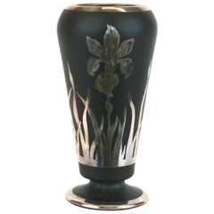 Art Deco Silver Overlay Iris Vase, Rockwell Silver Co.