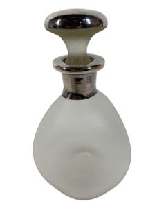 Art Deco Silver Overlay Pinch Decanter "Gin" on Frosted Ground