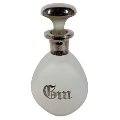 Art Deco Silver Overlay Pinch Decanter "Gin" on Frosted Ground