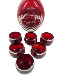 Art Deco Silver Overlay Pinch Decanter w 2 Dimpled Sides & /Concentric Circles