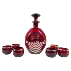 Art Deco Silver Overlay Pinch Decanter w 2 Dimpled Sides & /Concentric Circles
