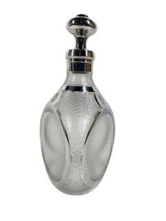 Art Deco Silver Overlay Pinch Decanter with Frosted "Hammered" Glass Surface