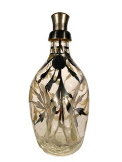 Art Deco Silver Overlay Pinch Type Decanter with Scrolling Leaf Decoration