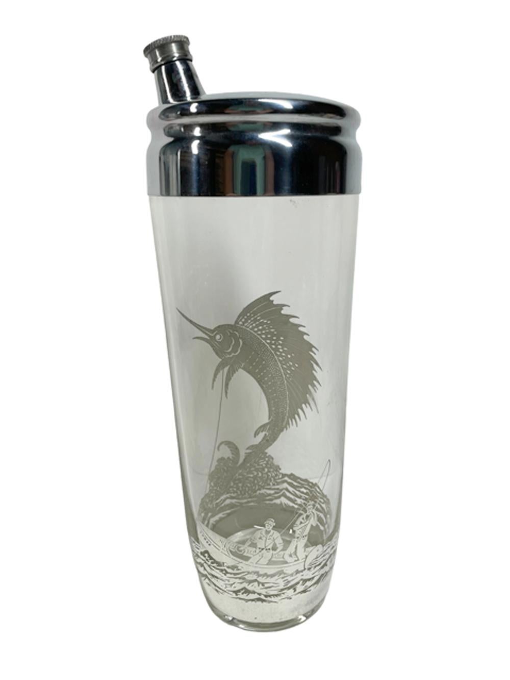 Art Deco Silver Overlay Sailfish Cocktail Shaker & Six DOF by Rockwell Silver For Sale 4