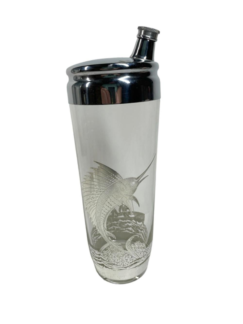 Art Deco Silver Overlay Sailfish Cocktail Shaker & Six DOF by Rockwell Silver For Sale 5