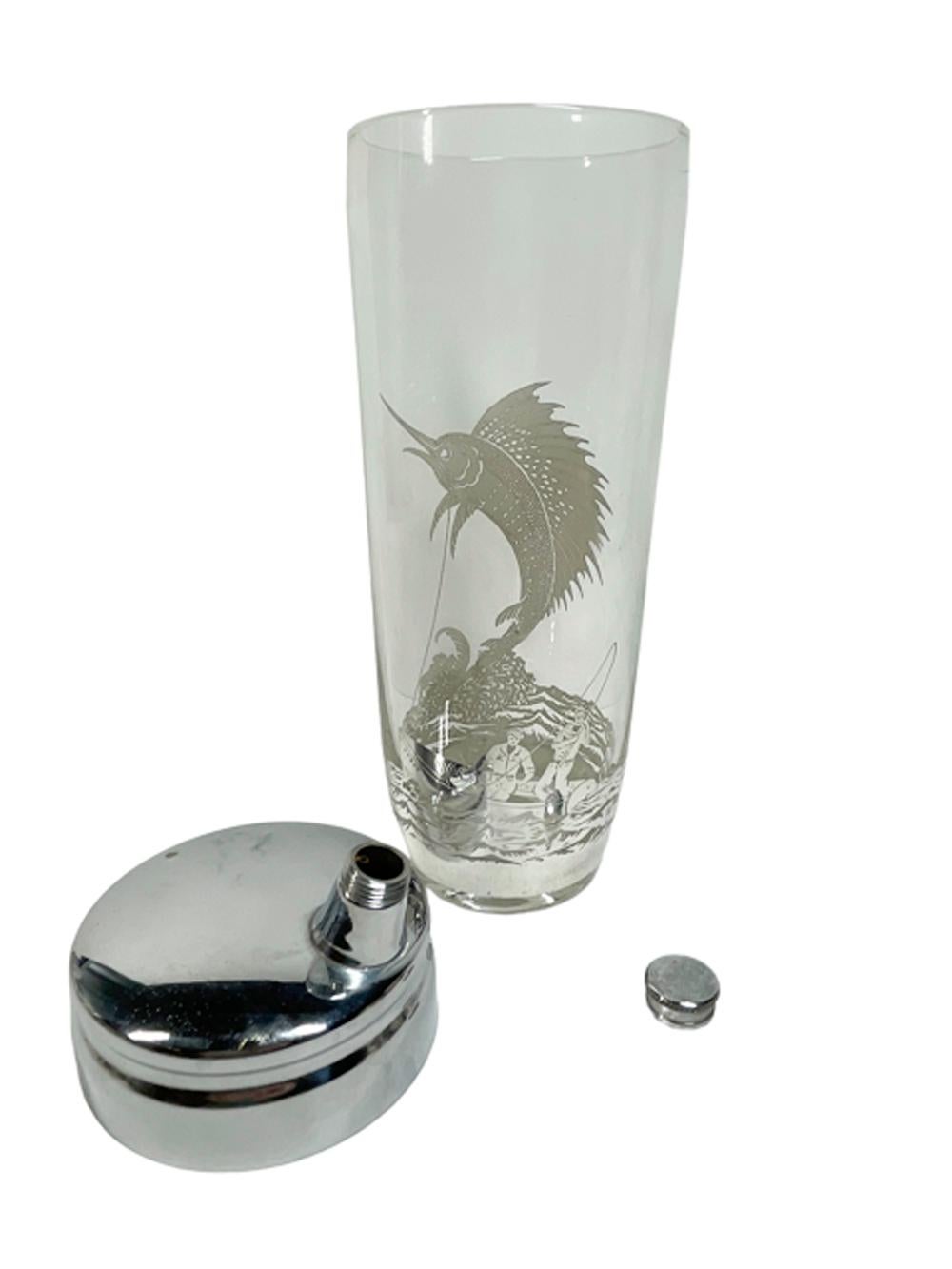 Art Deco Silver Overlay Sailfish Cocktail Shaker & Six DOF by Rockwell Silver For Sale 3
