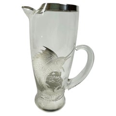 Used Art Deco Silver Overlay Sailfish Pitcher and Eight Tumblers by Rockwell Silver