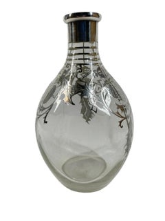 Art Deco Silver Overlay Thistles on Clear Glass Pinch Decanter