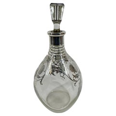Art Deco Silver Overlay Thistles on Clear Glass Pinch Decanter