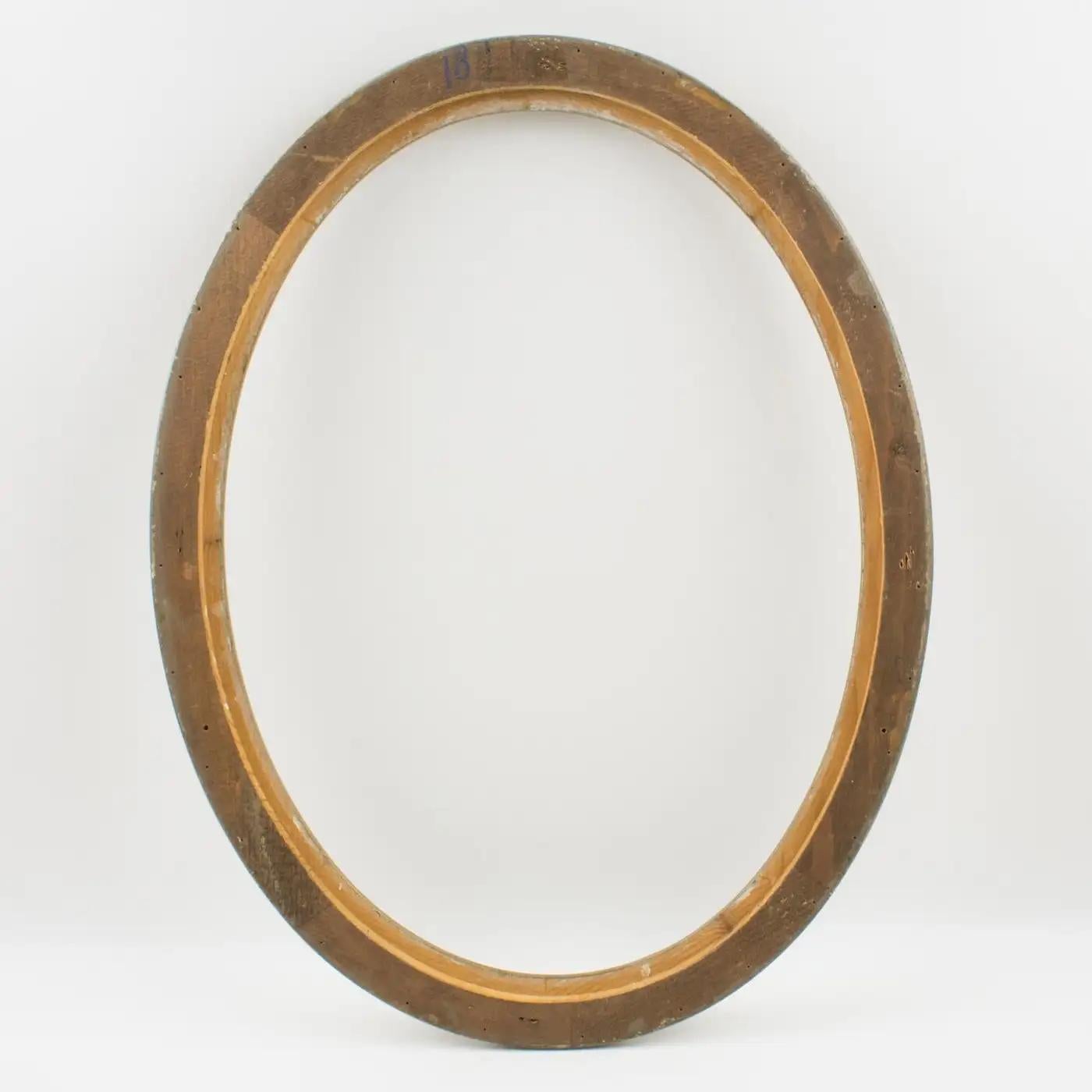 Art Deco Silver Painted Wood Oval Frame for Painting, Drawing or Mirror, 1930s For Sale 1