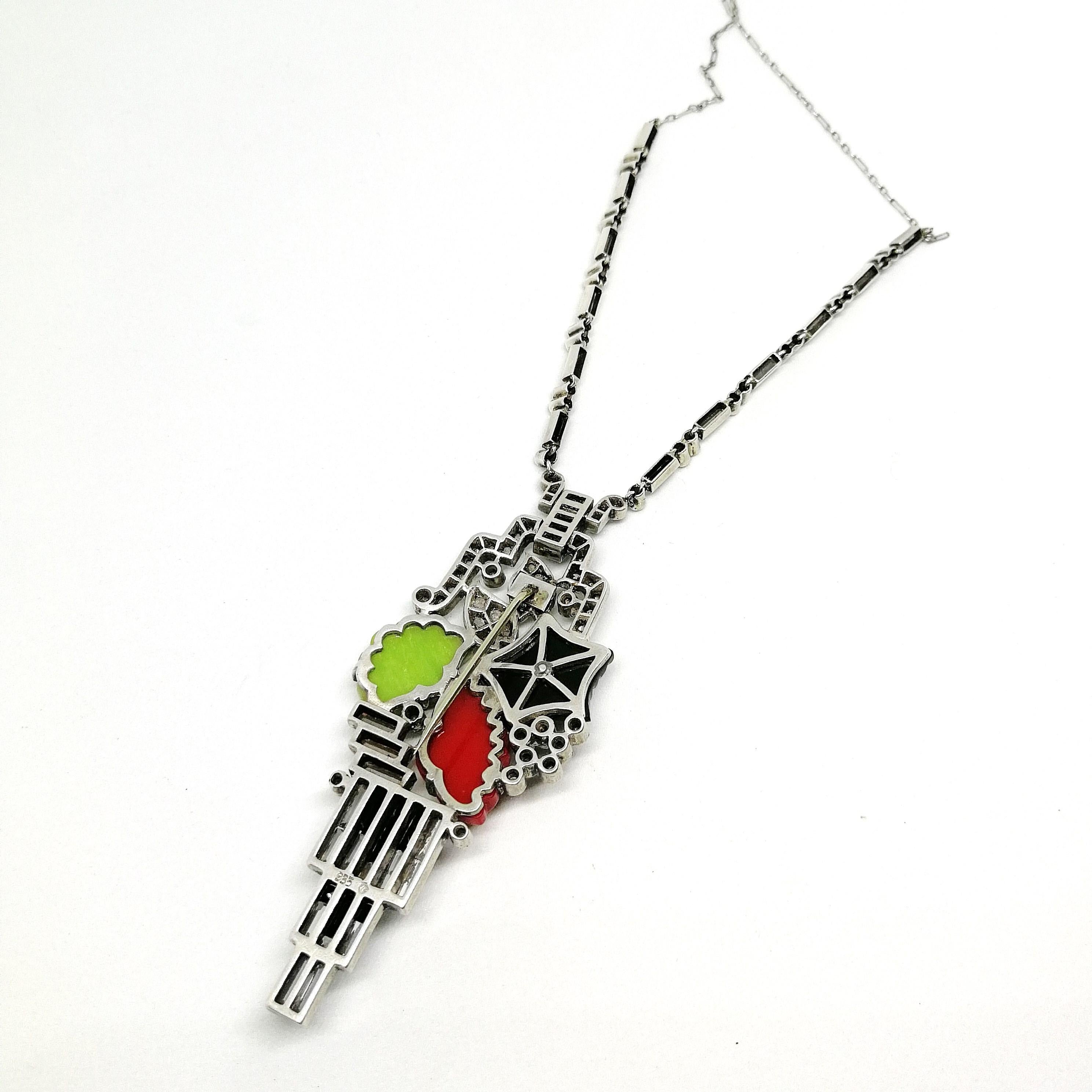 Art Deco silver paste and carved glass sautoir necklace, KP, Germany, 1920s 4