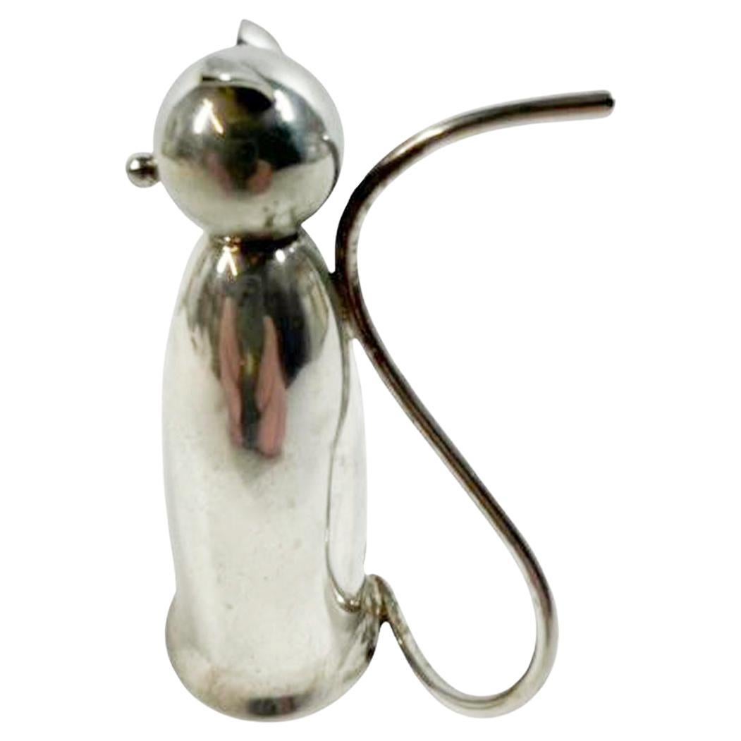 Medidor de licor / Jigger Art Decó de plata con forma de gato de 1 onza marcado Napier