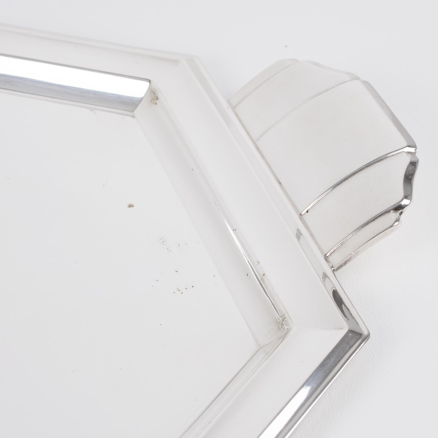 Art Deco Silver Plate and Crystal Barware Tray and Dishes by Quist, circa 1930 For Sale 3