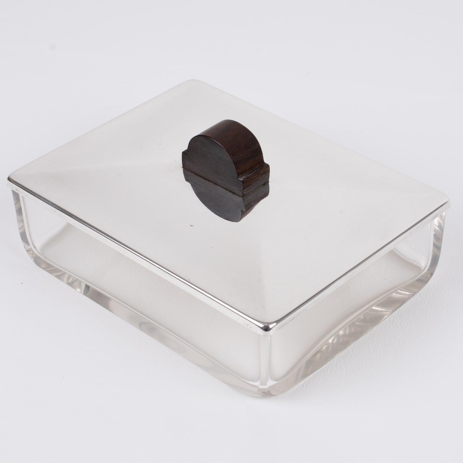 Art Deco Silver Plate and Crystal Barware Tray and Dishes by Quist, circa 1930 For Sale 11