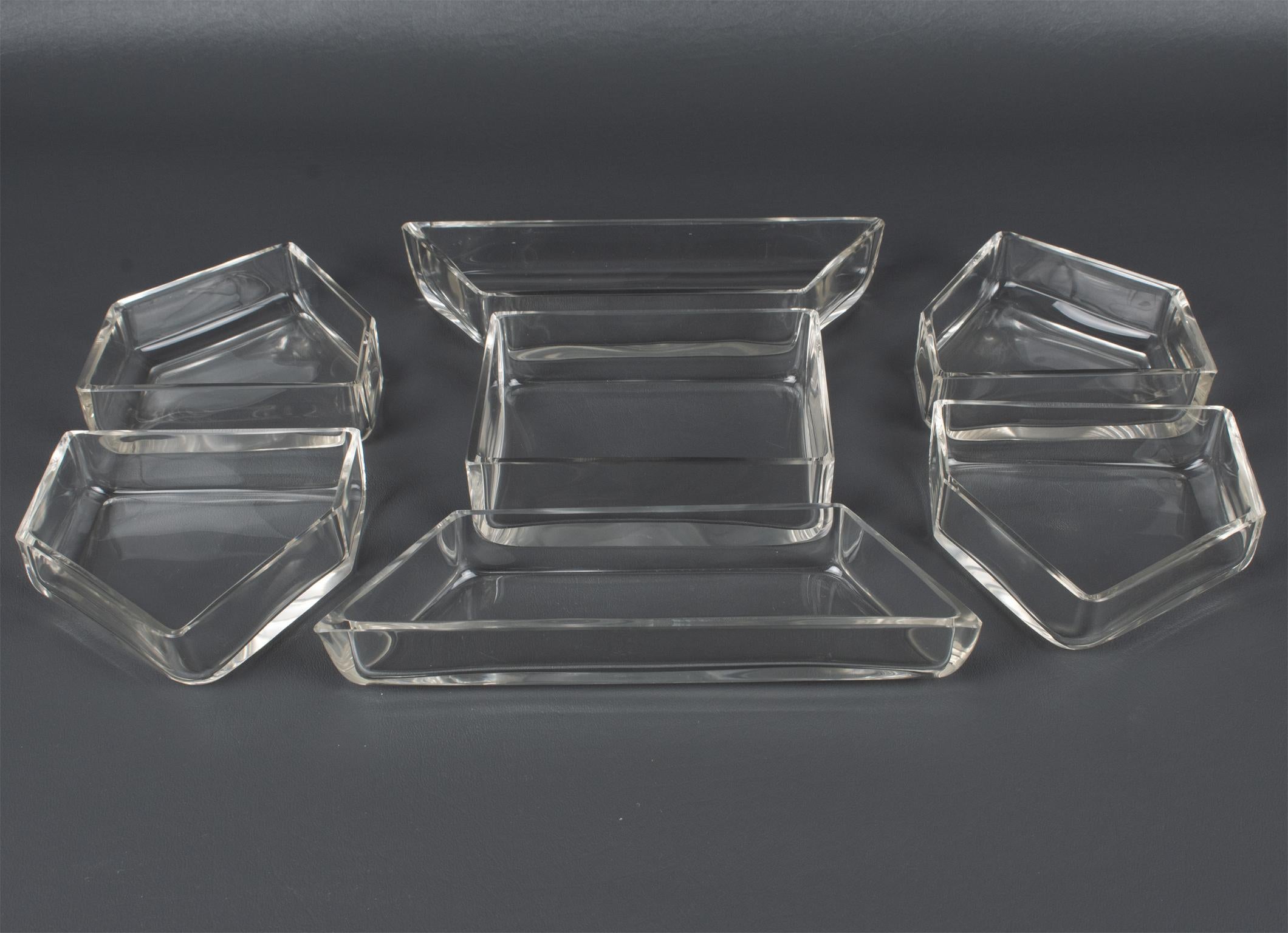 Art Deco Silver Plate and Crystal Barware Tray and Dishes by Quist, circa 1930 For Sale 13