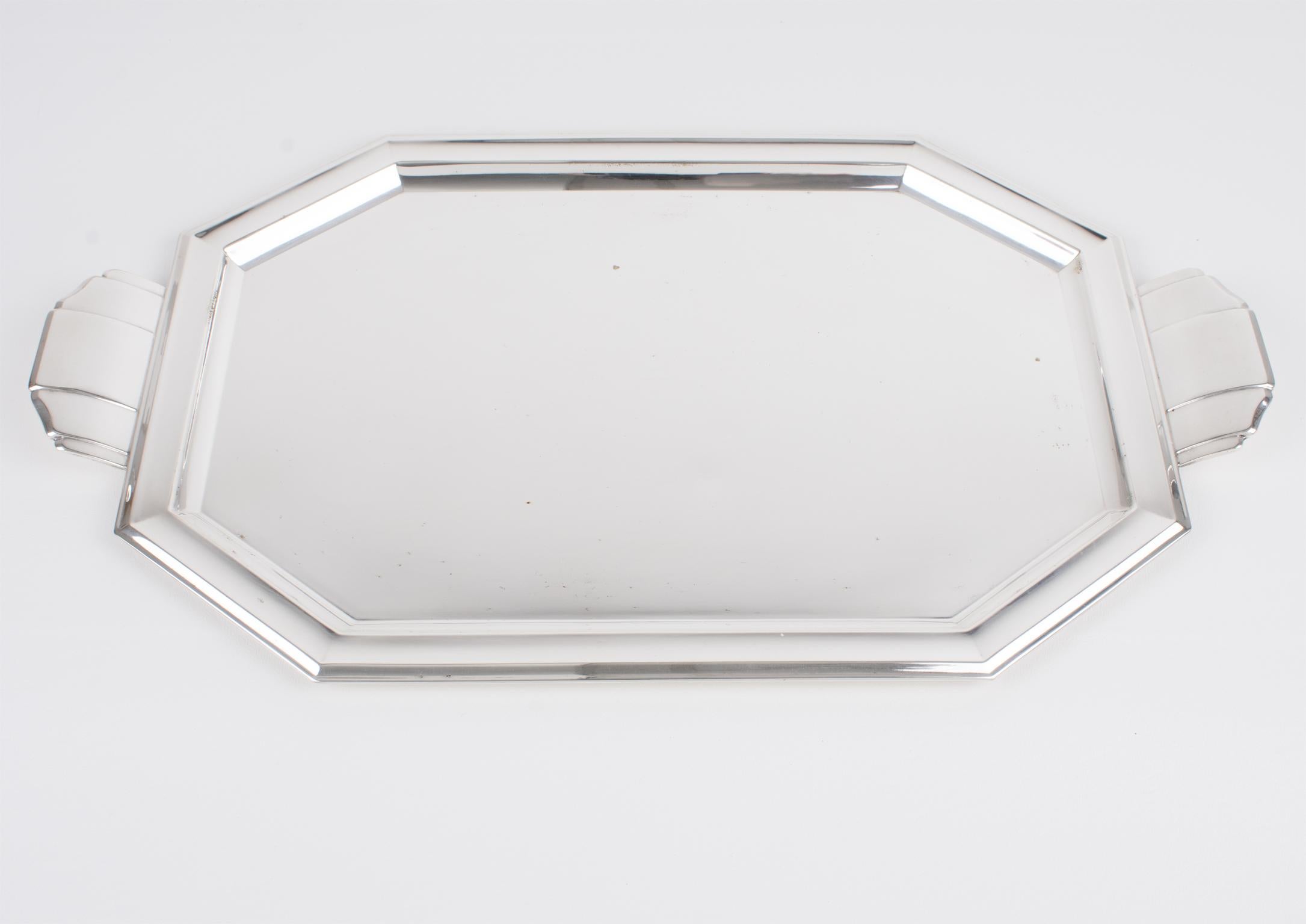 Art Deco Silver Plate and Crystal Barware Tray and Dishes by Quist, circa 1930 For Sale 2