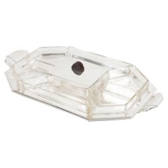 Art Deco Silver Plate and Crystal Barware Tray and Dishes by Quist, circa 1930