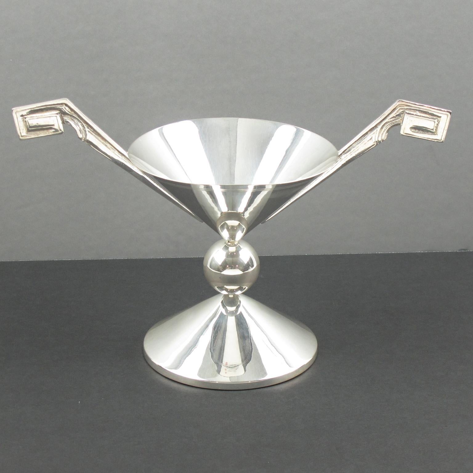Art Deco Silver Plate and Etched Glass Centerpiece Bowl, France 1930s For Sale 2