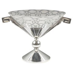 Art Deco Silver Plate and Etched Glass Centerpiece Bowl, France 1930s