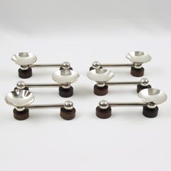 Art Deco Silver Plate and Macassar Wood Chopstick Knife Rests, 6 pieces