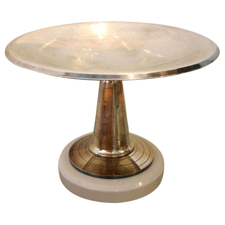 Art Deco Silver Plate and Wood Pedestal Bowl French Vintage For Sale at