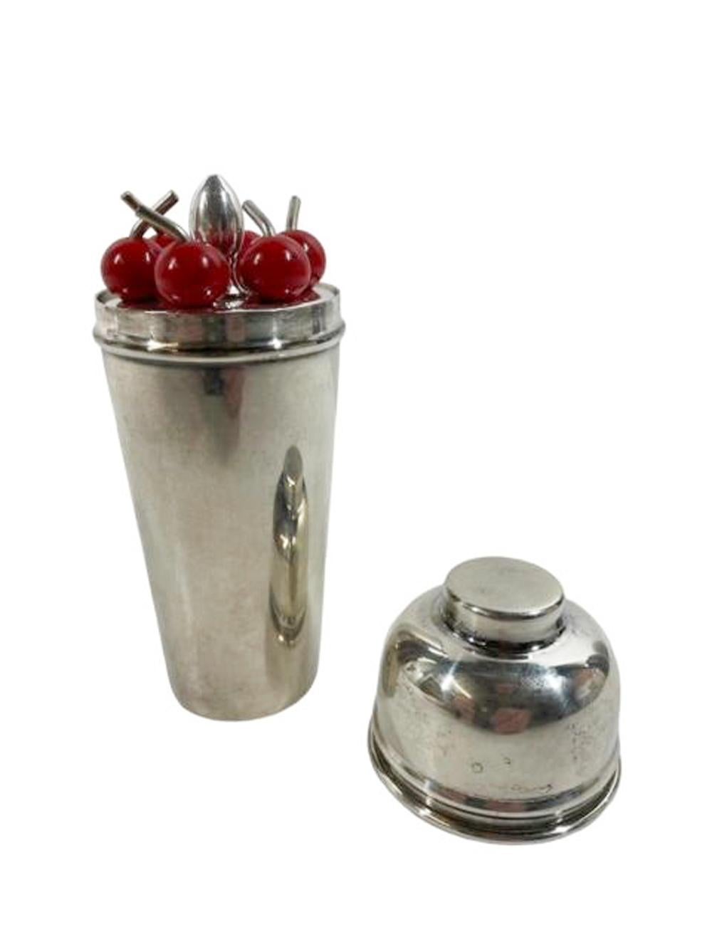 Art Deco Silver Plate & Bakelite Cocktail Picks in a Cocktail Shaker Form Jigger 2