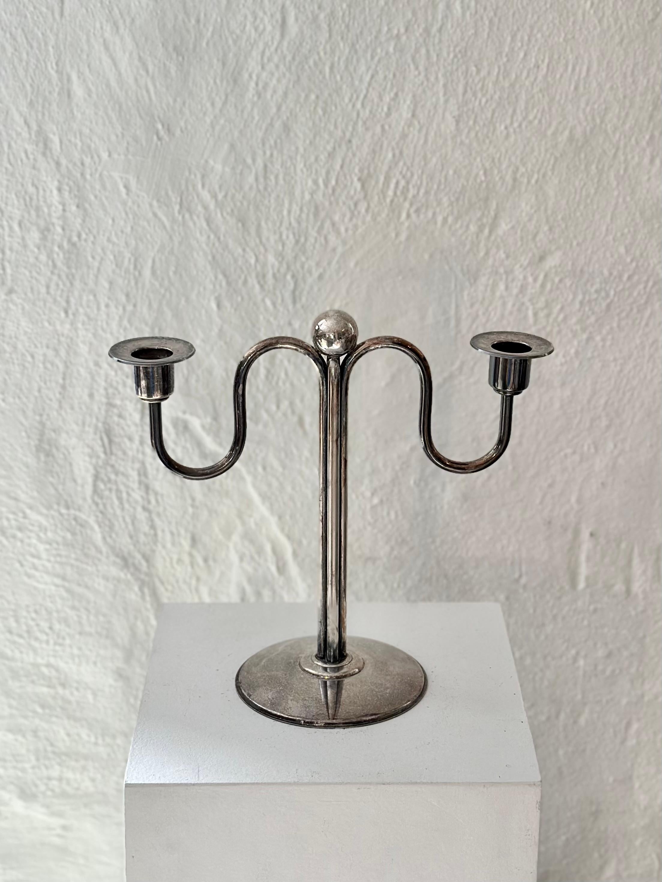 Mid-20th Century Art Deco Silver-Plate Candelabra by F.W. Quist, Württemberg, Germany, 1930s